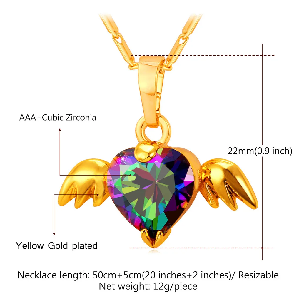 Collare кулон в форме сердца с крыльями ангела золотого/серебряного цвета Кристалл
