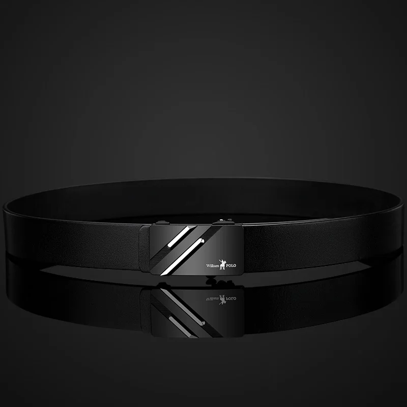 WilliamPolo Genuine Leather Belt Men 2018 Business Fashion Black Belts For Male Automatic Buckle Cowskin Waist Strap 105~130cm | Аксессуары