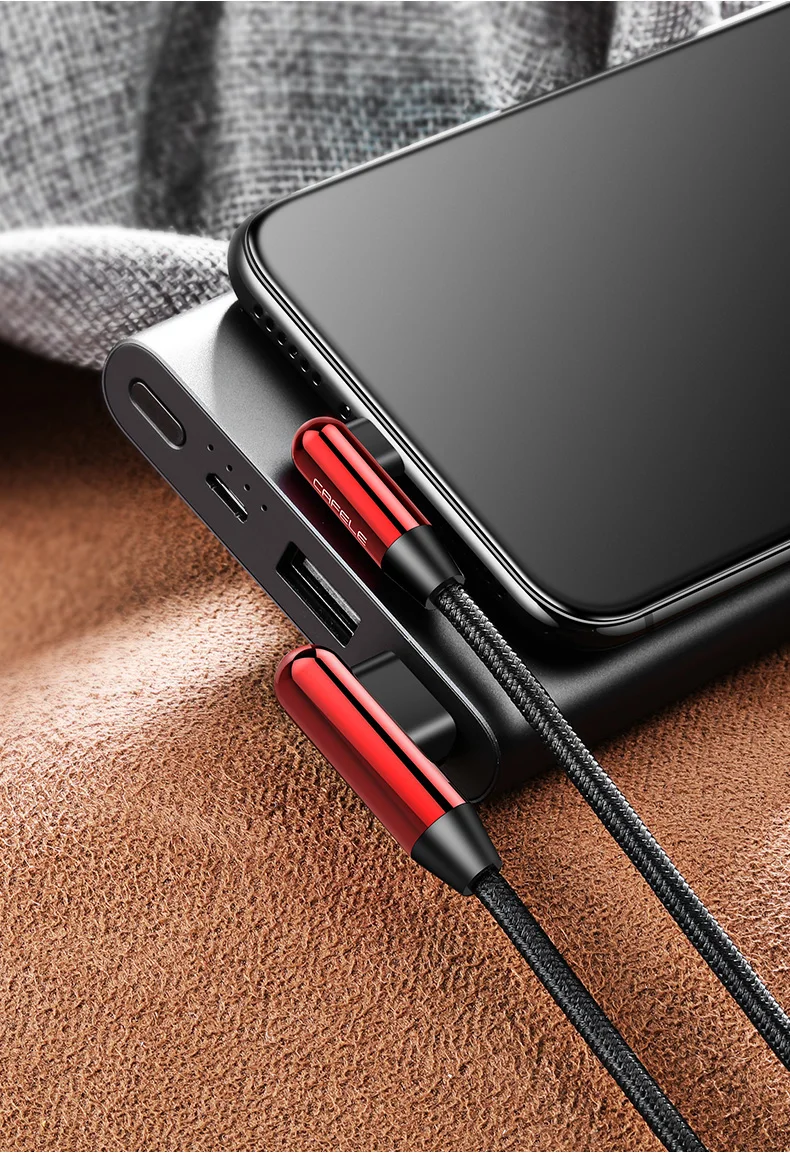 Cafele 90 градусов светодиодный usb-кабель для iPhone 11 pro X Xr Xs Max 8 7 6s Plus мобильный игровой usb-кабель для зарядки для iPhone
