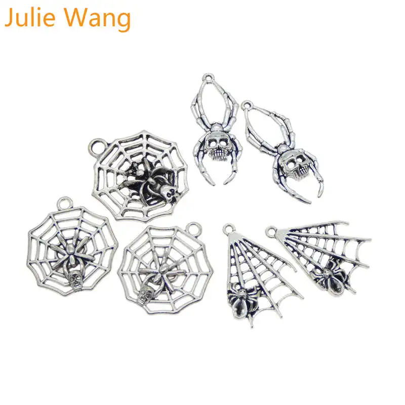 Julie Wang 8 шт. сплав Хэллоуин паук и сетка амулеты антикварный цвет ювелирное
