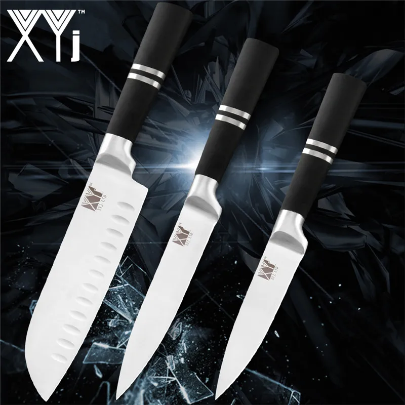 F.3pcs set XYj кухонный инструмент из нержавеющей стали 6 комплект ножей 8 ''шеф 8'' хлеб 8 ''нарезка 7'' сантоку 5 ''Универсальный 3,5'' нож для очистки овощей - Цвет: F.3pcs set