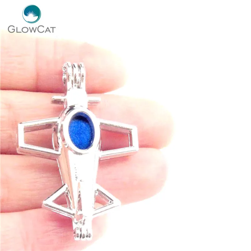 L502 5pcs/lot Bright Silver cute airplane Pearl Beads Cage Pendant Locket Fairytale Party Essential Oil Diffuser | Украшения и