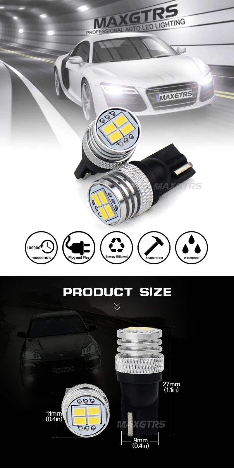 MAXGTRS 2 шт. супер яркий Canbus No Error 4 SMD3020 T10 W5W 168 194 Автомобильный светодиодный светильник с зеркалом для Чтения номерного знака