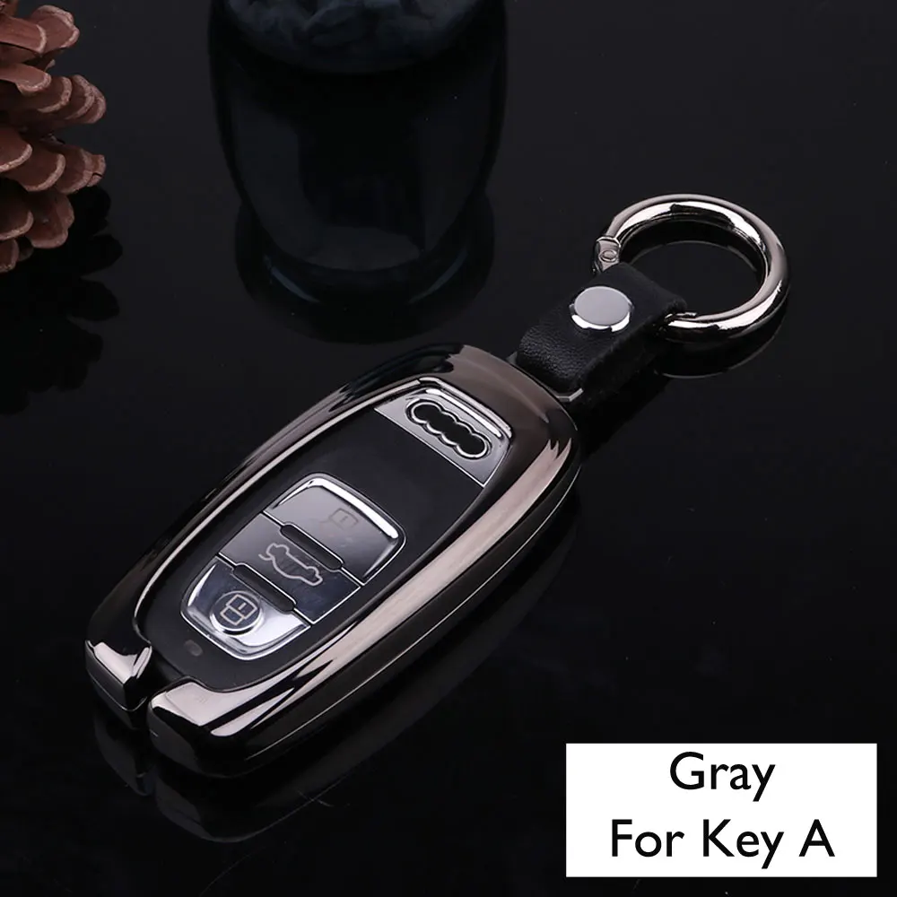 Gray- Key A Чехол для ключей автомобиля из цинкового сплава для Audi Q3 Q5 Q7 S4 S5 A4L A6L A3 A4 A5 A6 A7 TT чехол для брелока с дистанционным управлением - Название цвета: Gray- Key A