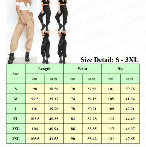 

New Women's Cargo Trousers Pants Solid Punk Loose Long Soft Pants With Chain Ladies Casual Pant