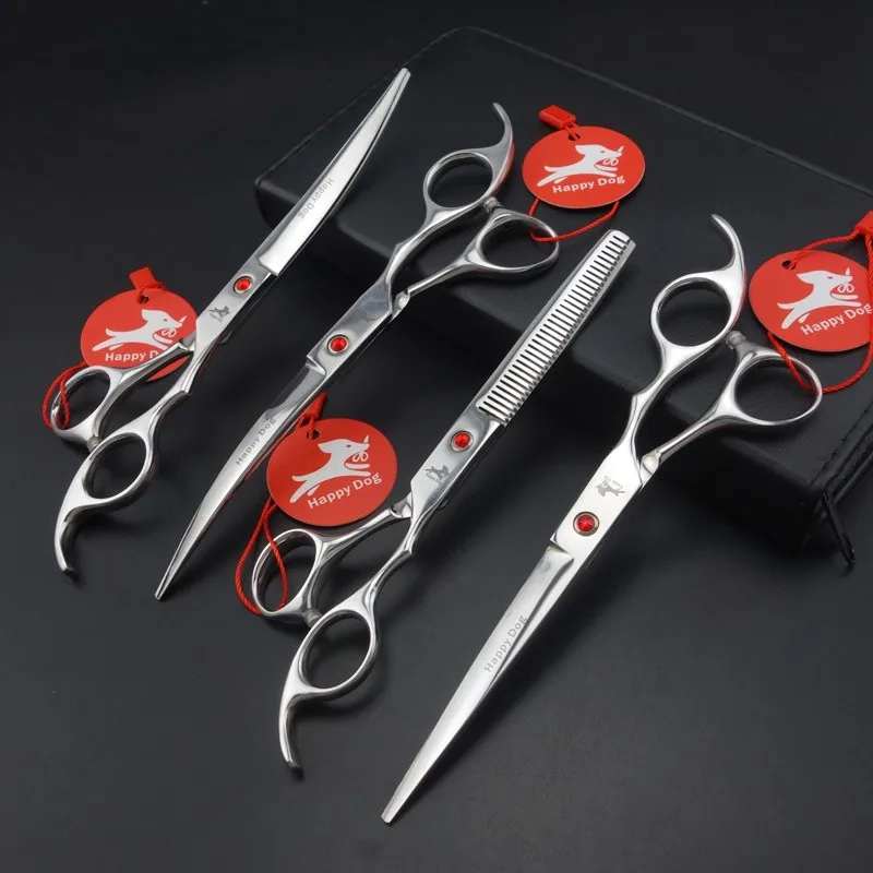 7 дюймов Профессиональный набор ножниц для груминга домашних животных, прямые+ Истончение+ 2 изогнутые ножницы 4 шт набор, D701