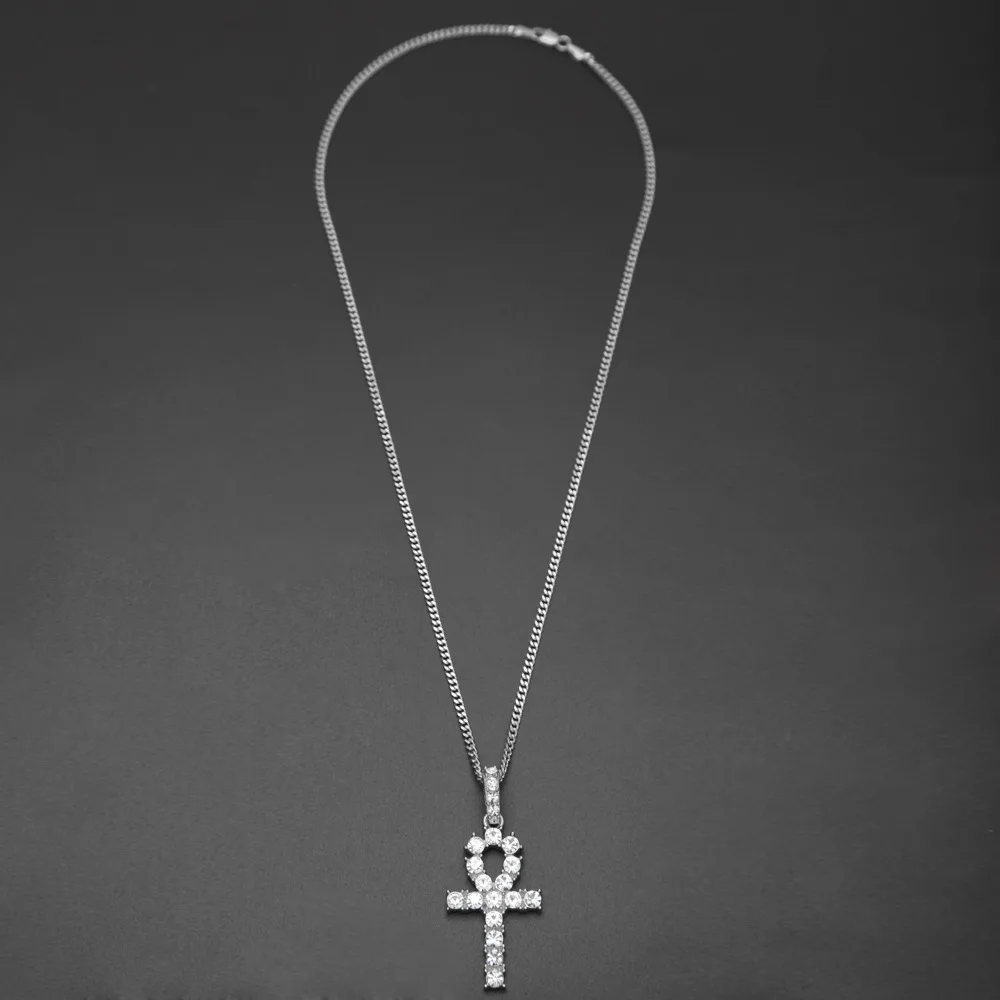 Ankh серебро мужчины s Женщины Хип-хоп Iced Out золотые стразы ключ жизни египетский крест кулон теннисная цепочка со стразами ожерелье для мужчин