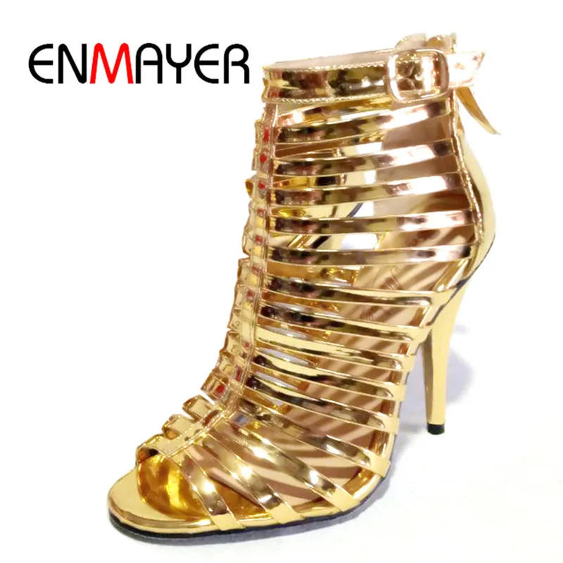 ENMAYER роскошная женская модная обувь на высоком каблуке сандалии Zi8pper Gold