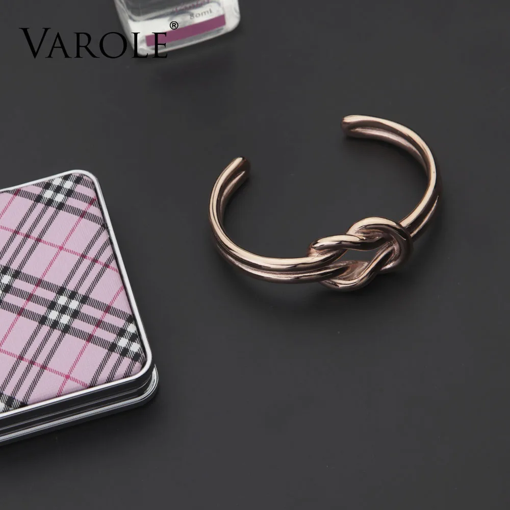 VAROLE, простые летние браслеты с узлом, Браслет-манжета для женщин, ювелирное изделие розового/золотого цвета, медный металлический браслет, Pulseiras mujer
