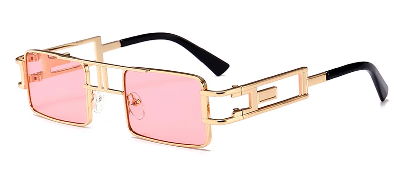 clear pink Peekaboo мужские прямоугольные солнцезащитные очки стимпанк Мужская металлическая оправа золотой черный красный плоский верх Квадратные Солнцезащитные очки для женщин - Цвет линз: clear pink