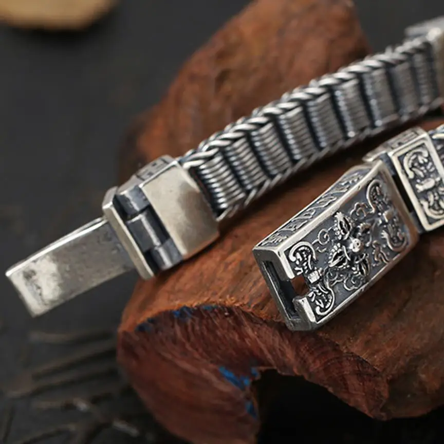 Тайский S925 Серебряный браслет, властные танки, цепь, 925 пробы, серебряный, винтажный браслет с цепочкой и замком