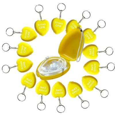 Yellow 14 шт. Elysaid CPR защитные маски ключи цепь рот в рот реаниматор CPR лицевые щитки мини желтая коробка сердца с односторонним клапаном - Цвет: Yellow