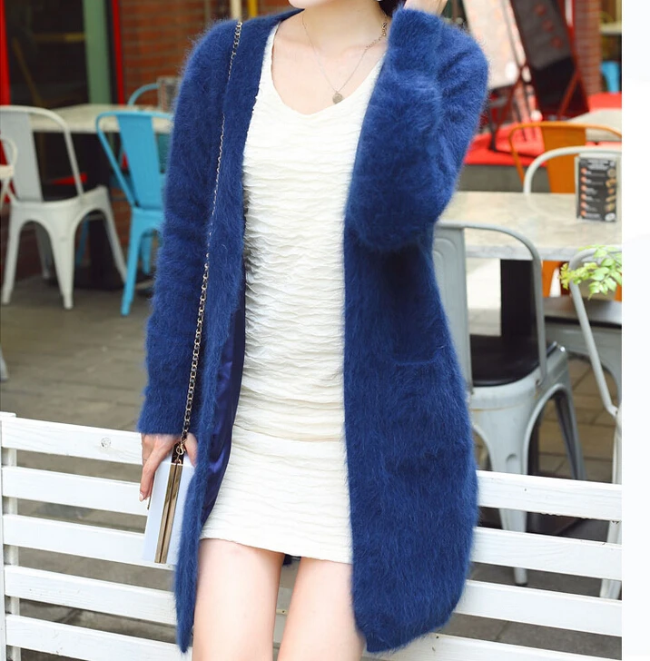 100% Real Mink Cashmere Casual Cardigans Female Knitted Open Stitch Fur Sweater Factory OEM Wholesale KFP996 |