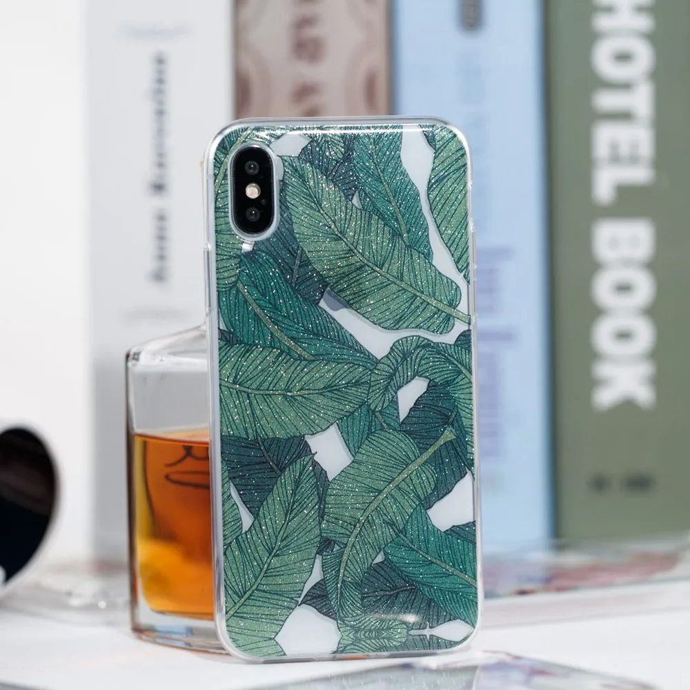 KISSCASE роскошный блестящий чехол для iPhone 6 S 7 8 X XS лист узор Plus Fundas Coque Capa |