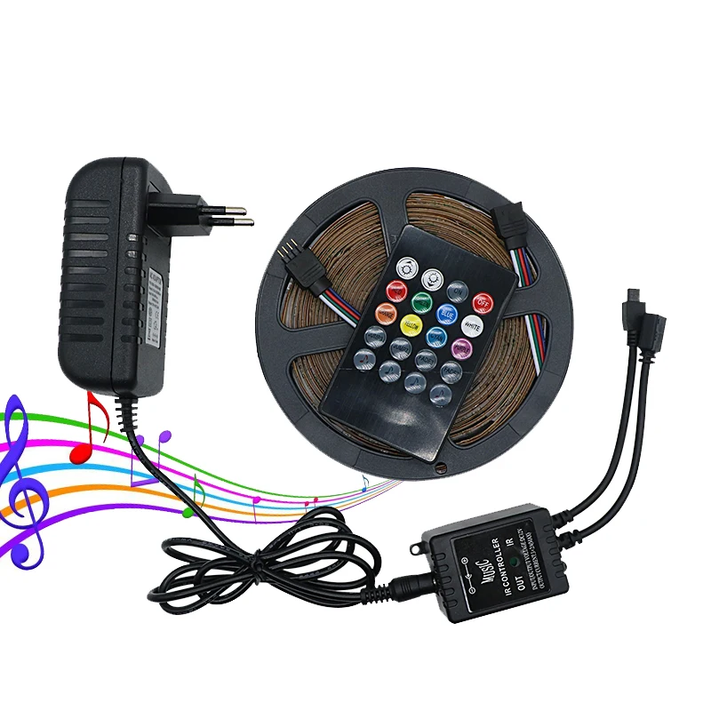 SZYOUMY 12 В RGB Светодиодная лента 2835 SMD Внутренняя/наружная гибкая лента 5 м 60 Светодиодный s/m Светодиодный светильник с ИК-музыкой RGB контроллер+ адаптер