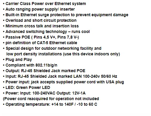 Ethernet POE инжектор DC12V 1A 12 Вт Настенный штекер POE переключатель адаптер питания EU/US/AU/UK вилка опционально