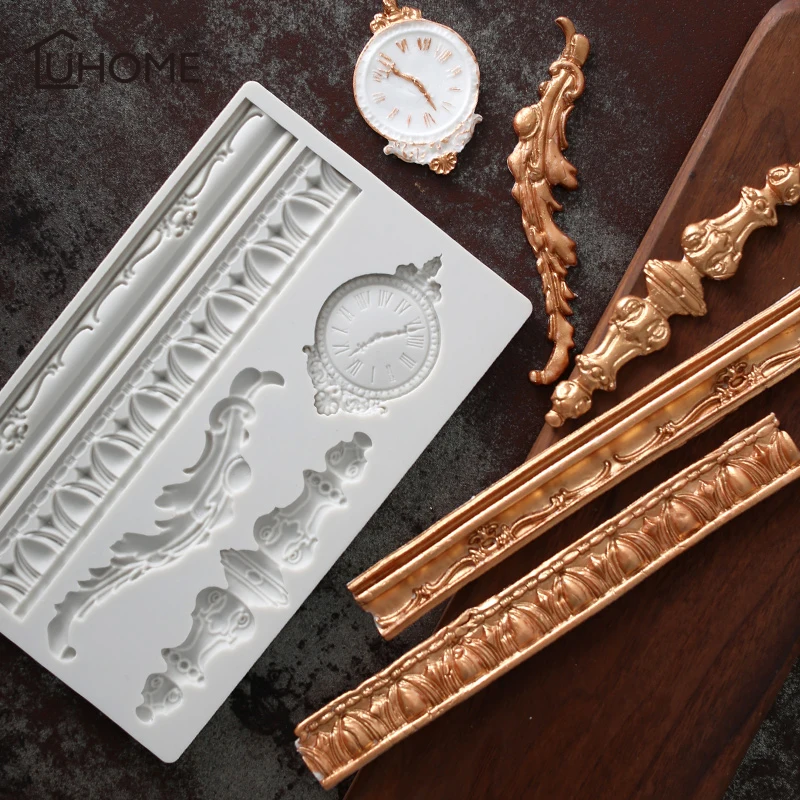 Силиконовая форма с цветочным рисунком рельефная для торта часы кружевной