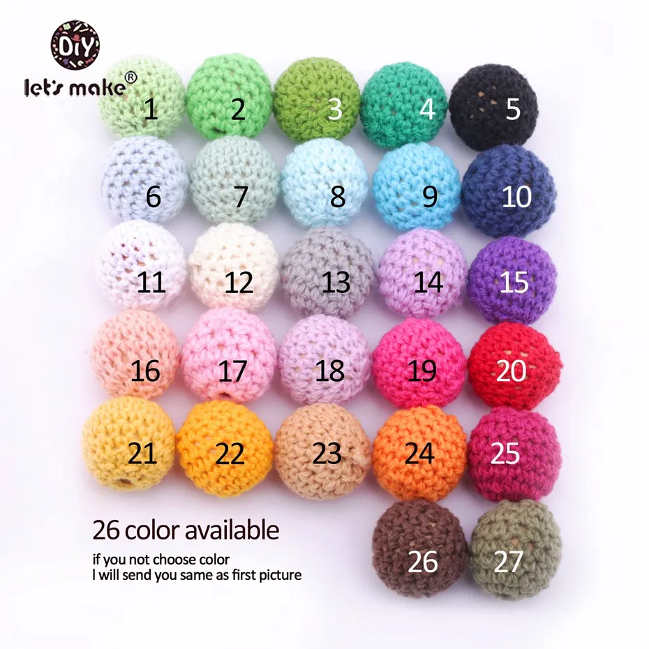 Let's Make 20pc Wooden Teether 16mm Crochet Beads Wooden Crafts DIY Beads For Pacifier Chain Baby Rattle Bead Kids Baby Teether