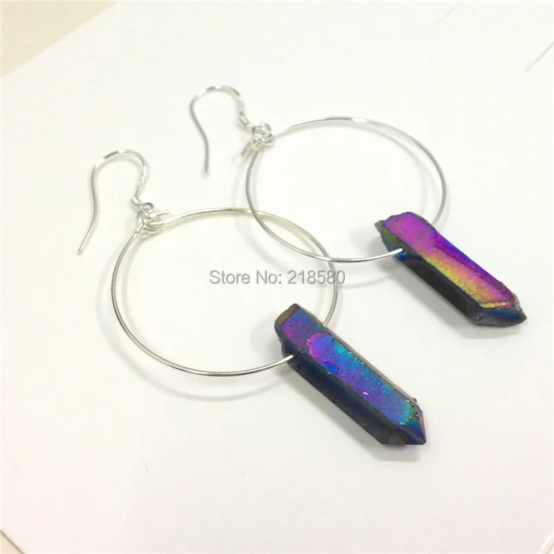 SER-026 ювелирные изделия в стиле бохо радужные титановые кварцевые серьги-кольца