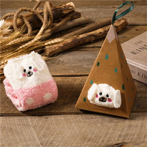 Pink Bear Носки для взрослых женщин и девочек с объемным рисунком носки с животными флисовая тапочка кораллового цвета носки зимние теплые пушистые рождественские милые носки для сна с коробкой - Цвет: Pink Bear