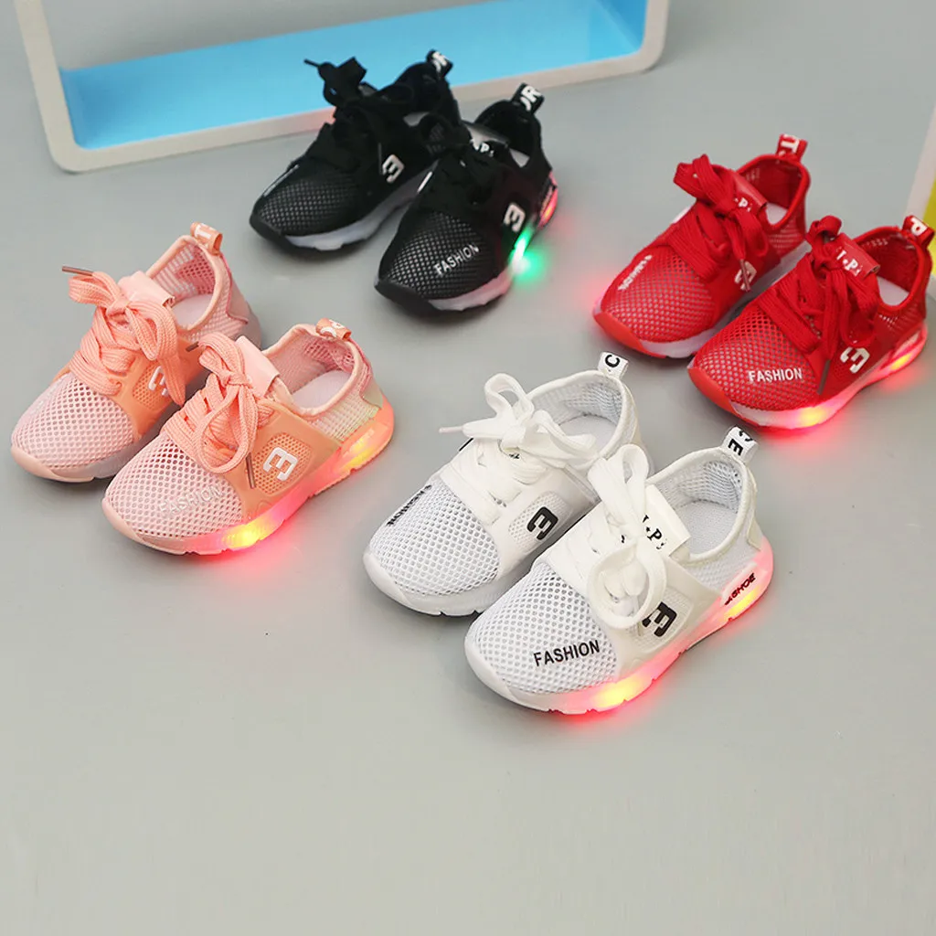 Toddler Kids Baby girls shoes Mesh Breathable LED Luminous Sport Shoes Sneakers shoes with light zapatos deportivos niña#XB30
