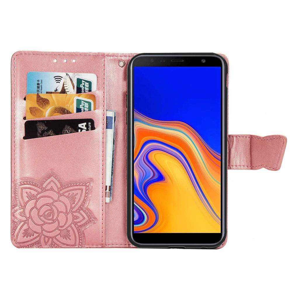 For Samsung Galaxy J2 Core J4 2018 Plus Cases Cover Leather Flip Shockproof for J6 wallet flowers |