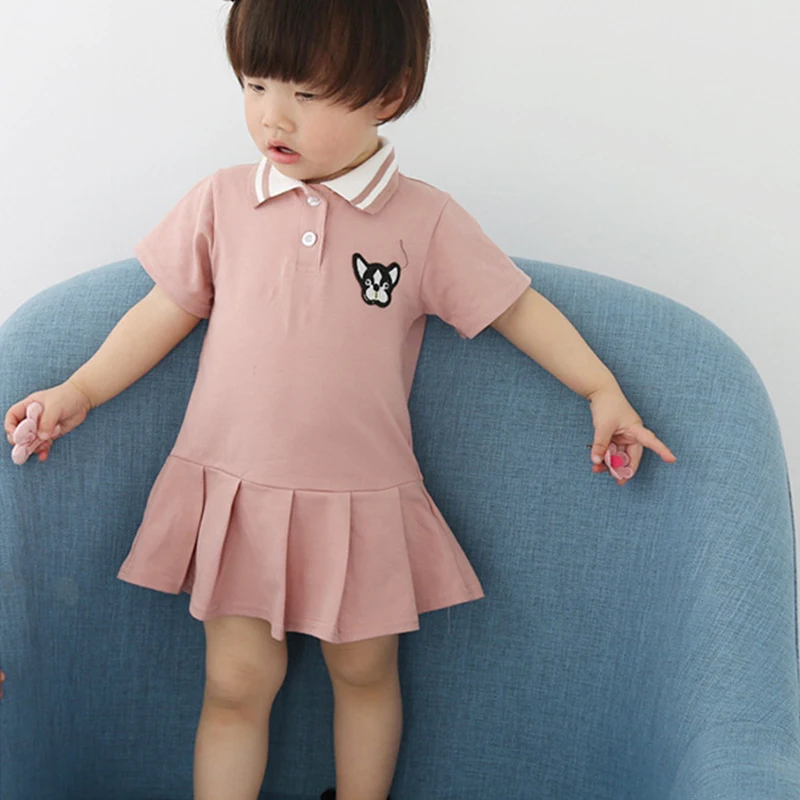Baby Girl Lapel Embroidery Tennis Dress Summer Children Clothing Cute Pleated Kids Short-sleeve Shirt Dresses Toddler | Детская одежда