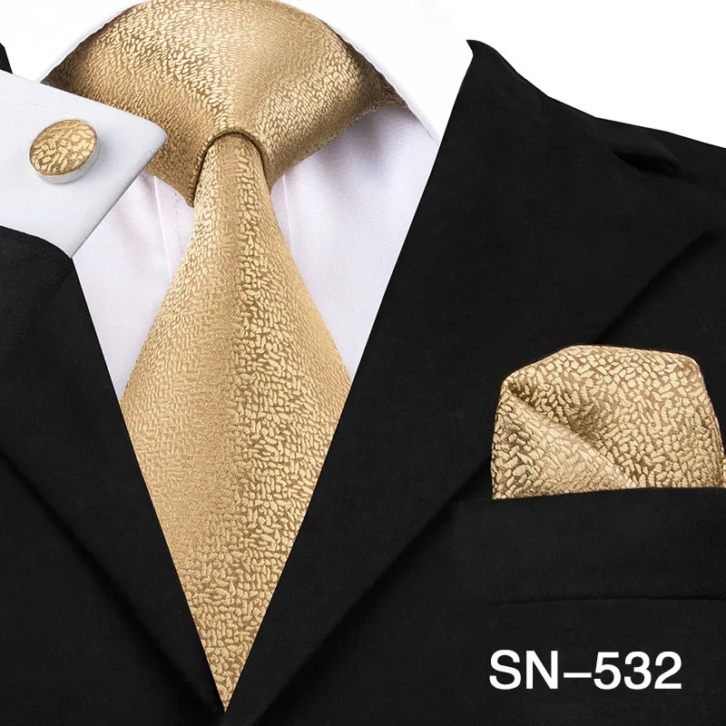 SN-1036 желтый цветочный галстук Hanky запонки набор мужские шелковые золотистые галстуки для мужчин Официальный Мужской Галстук Свадебная вечеринка Жених Corbatas - Цвет: SN-532