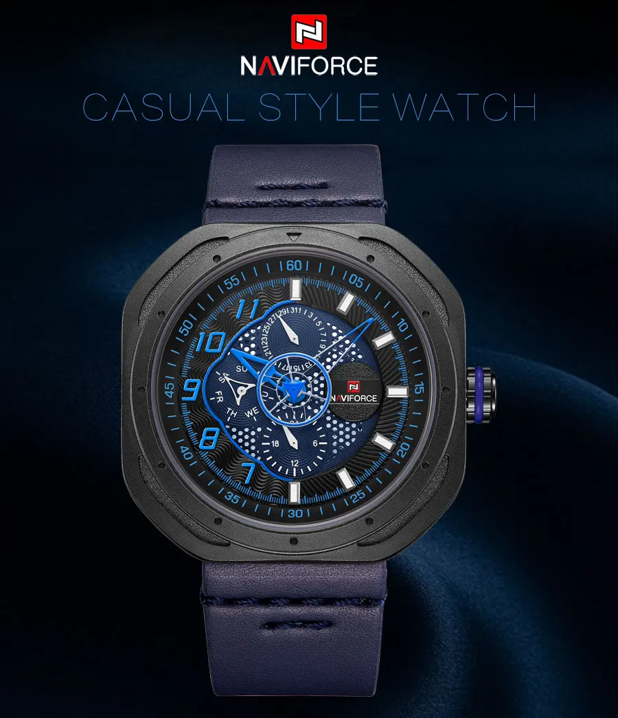NAVIFORCE мужские спортивные часы кожаные креативные Аналоговые кварцевые наручные часы мужские топ брендовые водонепроницаемые часы 24 часа Relogio Masculino