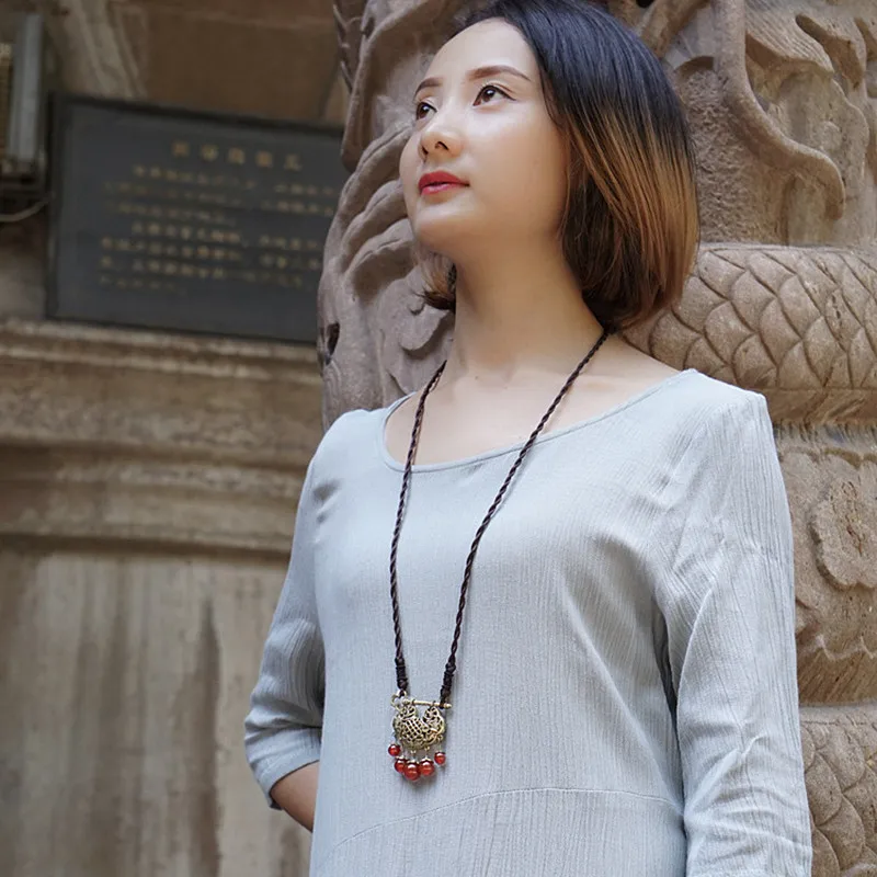Yanting Vintage Copper Alloy Lock Pendant Necklace For Women Wholesale Long Sweater Chain Female 0116 |