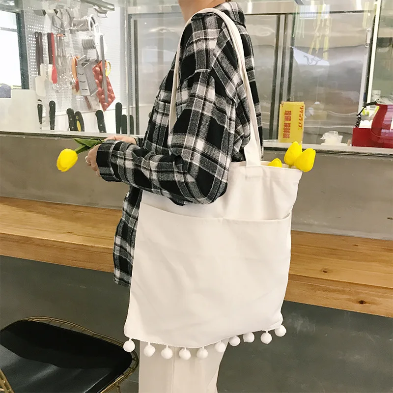 Youda зима Корея простой плечо Холщовая Сумка для девочек кисточкой волосы мяч