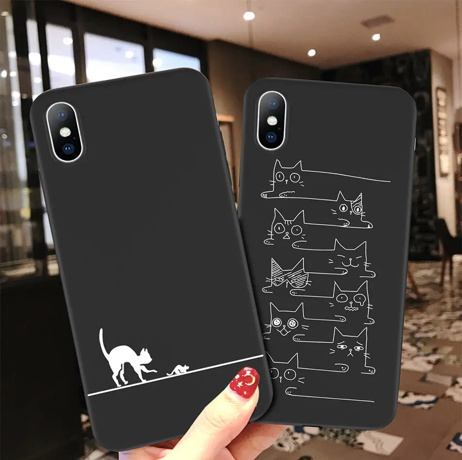 Lovebay мягкие черные чехлы для телефонов с котом для Iphone 6, 6 S, 7, 8 Plus, XS Max, XR, X, ультра-тонкий силиконовый чехол с милым рисунком
