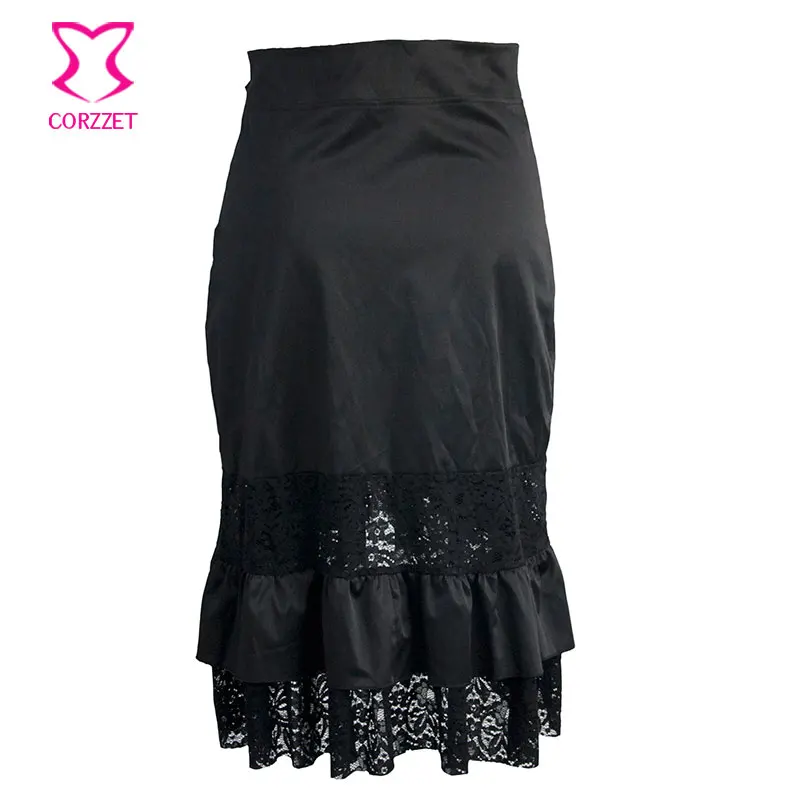 Черная атласная и открытая Цветочная кружевная Лоскутная юбка с оборками