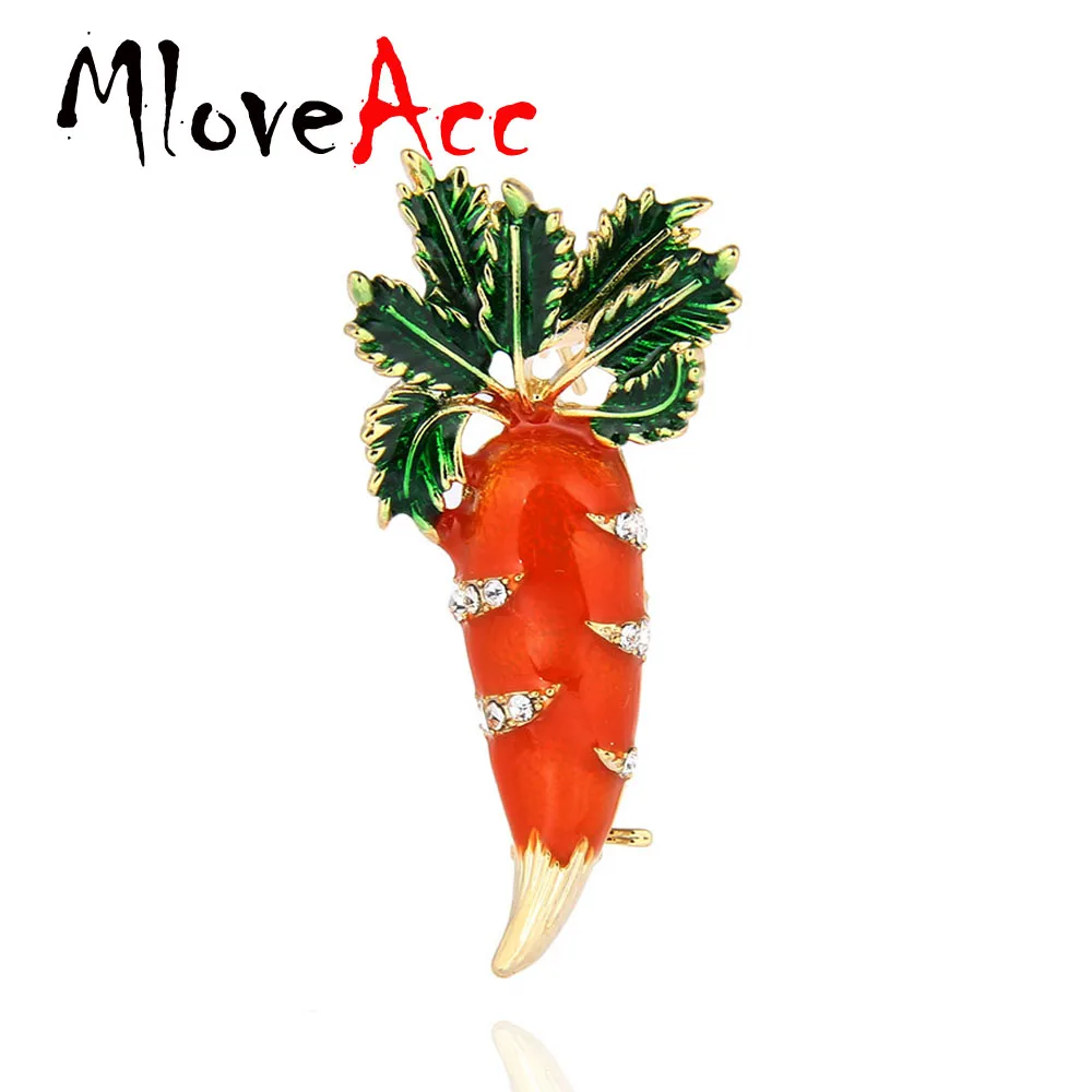 MloveAcc симпатичная оранжевая брошь в виде моркови эмалевые зеленые листья