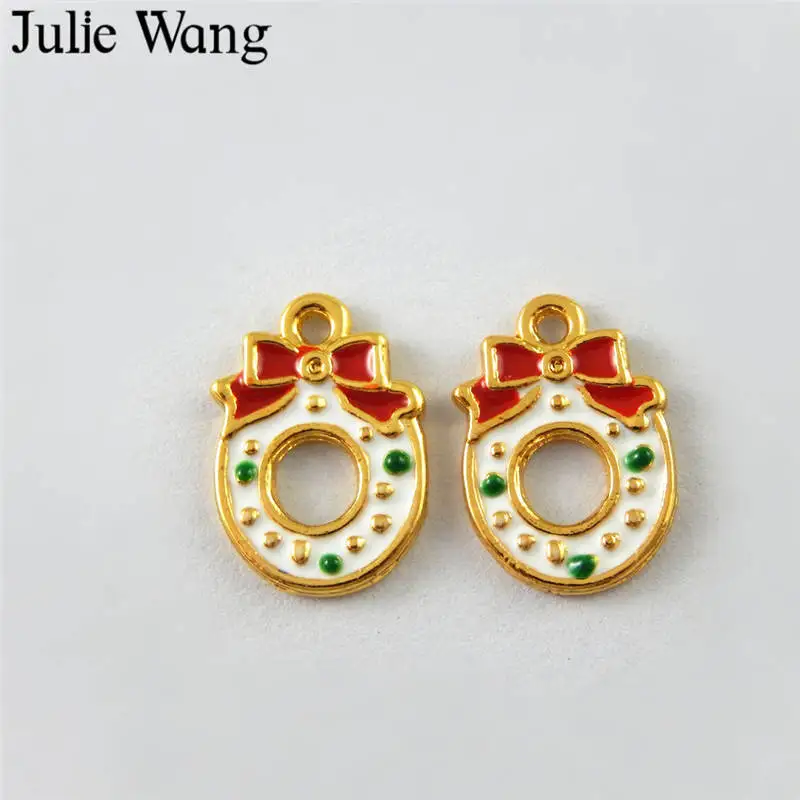 Julie Wang 10 шт. эмалированный Рождественский венок из Золотого Сплава Подвески