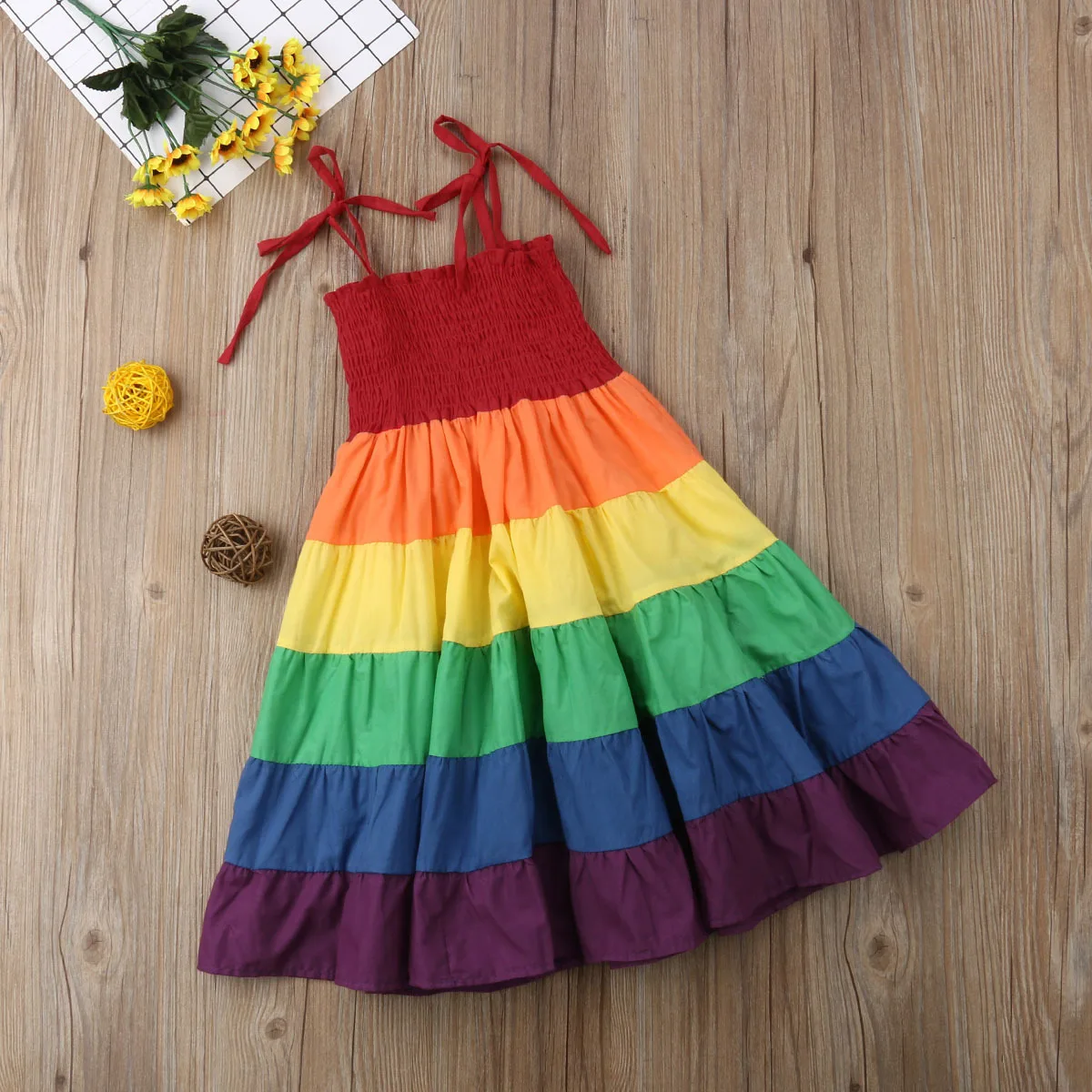 

Children Casual Dress 2019 Summer Girls Colorful Stripe Flying Sleeve Pink Clothes Party Dress Kids Girls Princess Dress 2-6Y