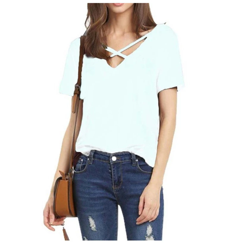 Women Casual Summer T-shirts White Black Loose T-shirt Tops Sexy V-neck Short Sleeve Slim Elegant Tops Plus Size XXXL