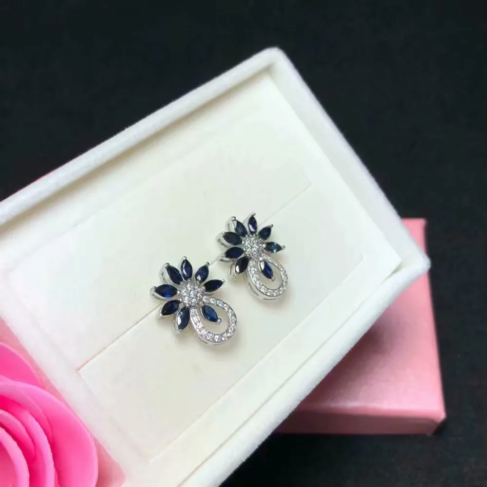 

925 Pure silver inlaid with natural sapphire earnail fashion style birthday gift