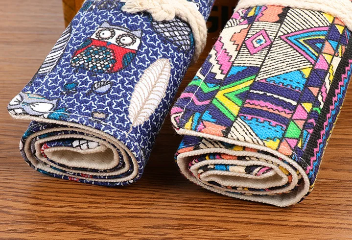 

36/48/72 Vintage Style Roll Up Pencil Case For Student Colored pencil curtain Storage Office School Supplies
