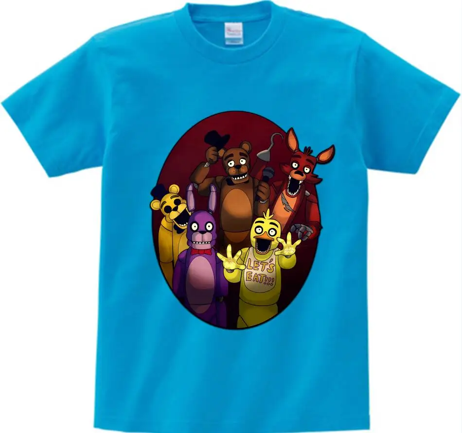 blue childreT-shirt Футболка для мальчиков camisetas/летний топ с принтом «пять ночей с Фредди», Детская футболка одежда для детей футболки для мальчиков и девочек с принтом «Фредди 2», От 2 до 15 лет - Цвет: blue childreT-shirt