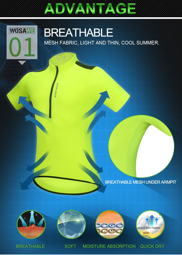 WOSAWE Летняя мужская велосипедная одежда на молнии светильник для велоспорта