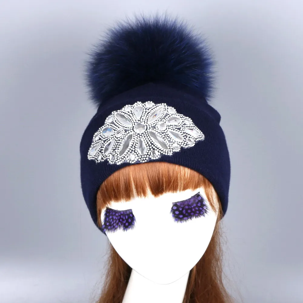 Шапка из меха норки и лисы шапка с помпоном Женская Стандартная хлопка брендовая