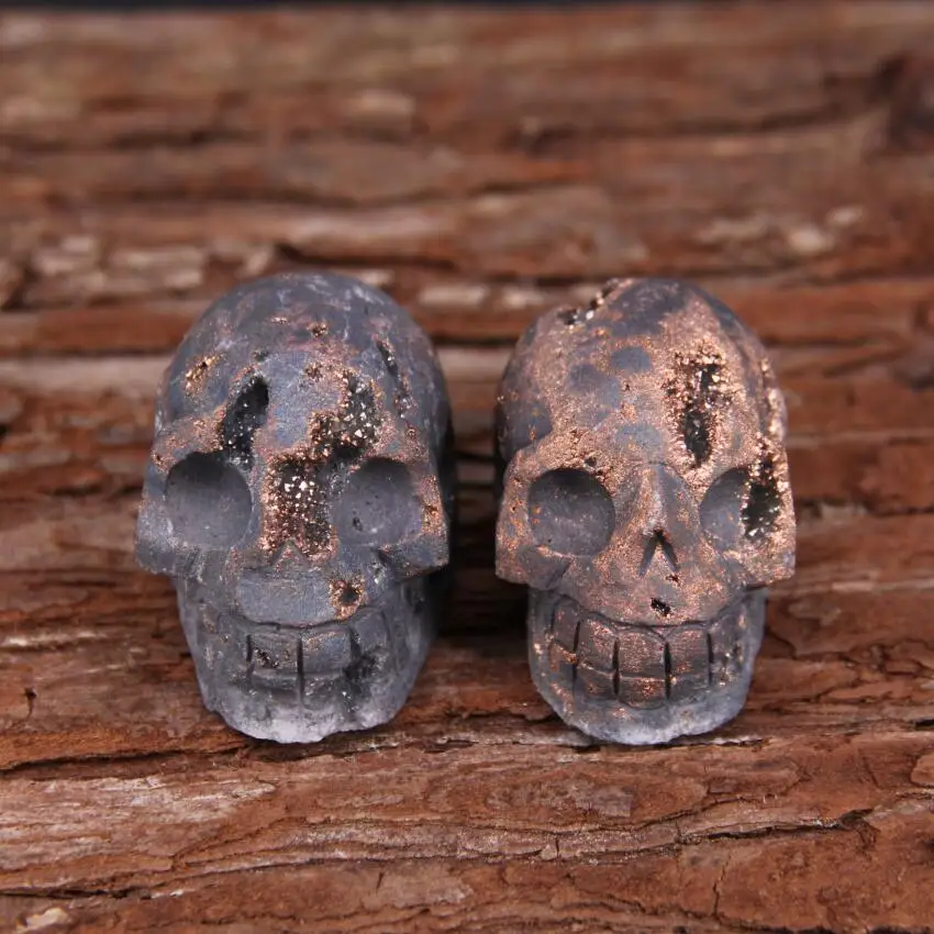 6 цветов 1 шт. скульптура голова черепа натуральные камни титановая Друза
