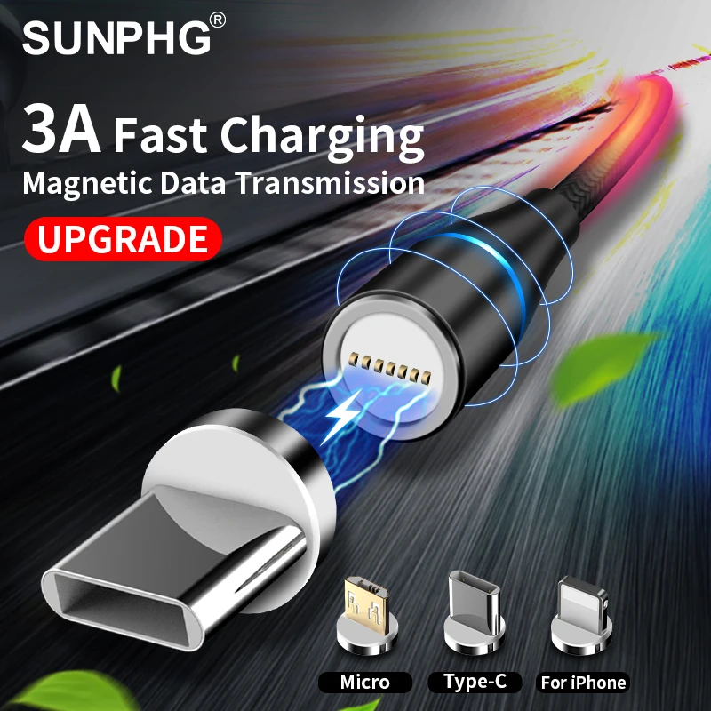 SUNPHG 3A Быстрая зарядка Магнитный кабель зарядное устройство для iPhone xs max Micro USB Type C