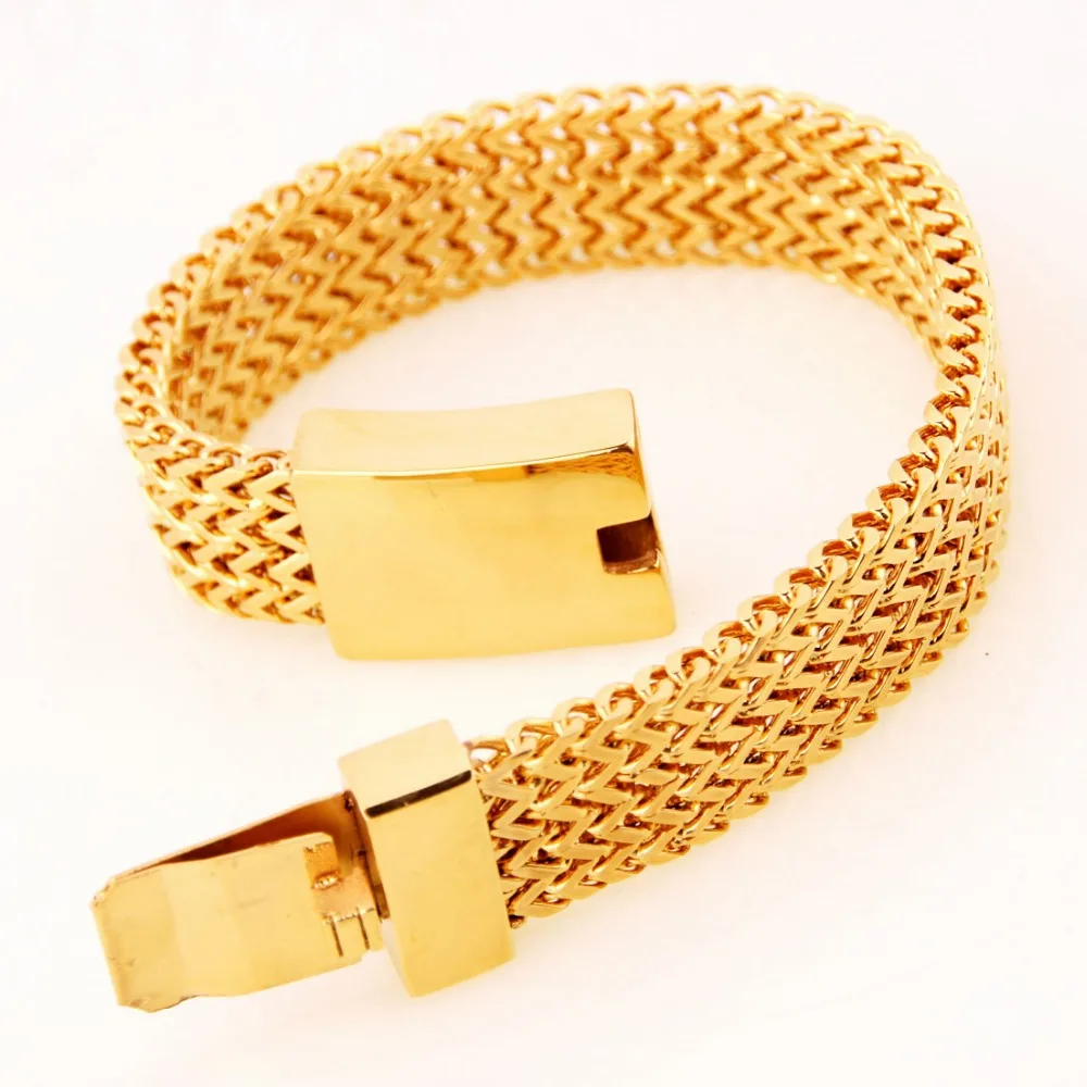 Мужской браслет Figaro из нержавеющей стали золотистого цвета с плоской цепочкой 15