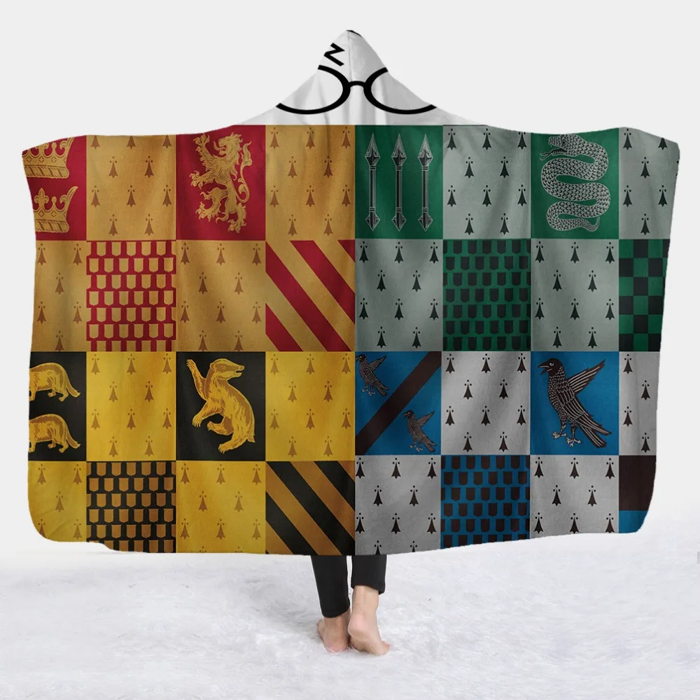 3D принт Слизерин Ravenclaw Gryffindor Hufflepuff одеяло с капюшоном Готический Шерпа флис теплые мягкие, удобные для носки плед постельное белье