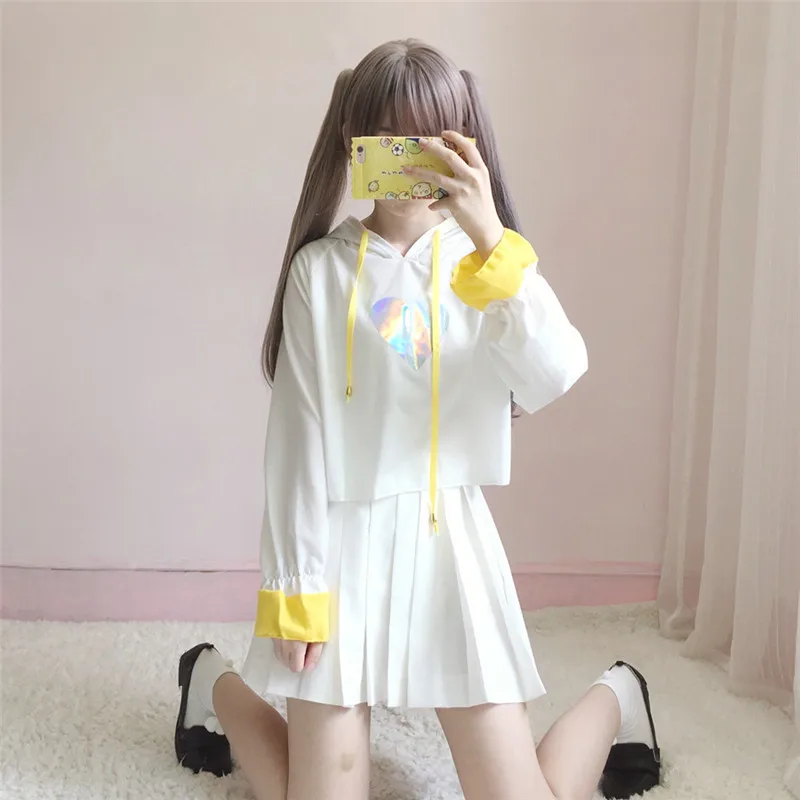 Фото Японский Harajuku каваи толстовки Для женщин 2018 осень Лолита с принтом сердца Японский Harajuku каваи толстовки Для женщин 2018 осень Лолита с принтом сердца