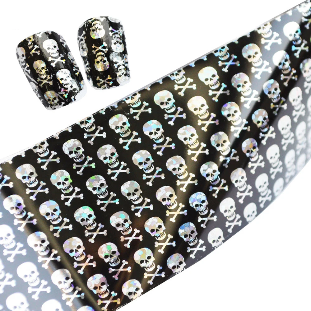 100*4 см череп крест кости трансферная Фольга для ногтей Звездная Лазерная