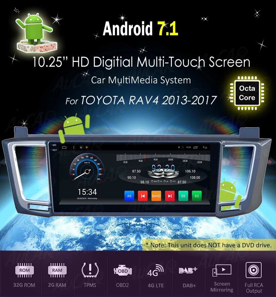 Android 7,1 10,2" Автомобильный мультимедийный для Toyota RAV4 2013-Автомобильный dvd-плеер широкий экран 1024*600 радио с Bluetooth и GPS wifi 4G стерео