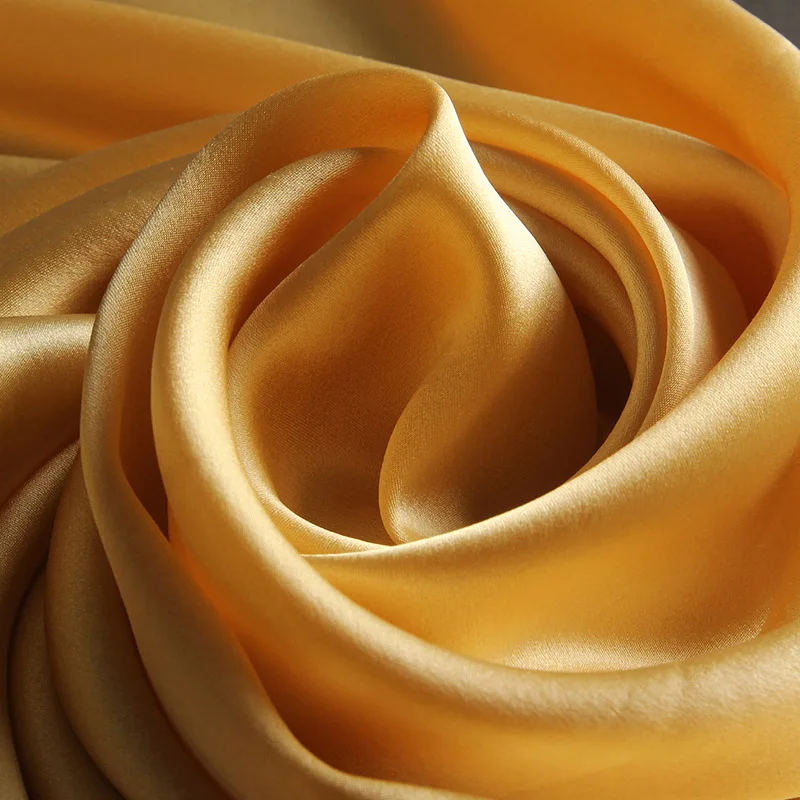 Yellow Натуральный шелковый шарф для женщин, роскошный бренд, натуральный шелк из Ханчжоу, шали, шарфы для женщин, Одноцветный шейный платок, Шелковый платок - Цвет: Yellow